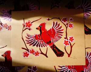 Botanical Blockprint Cardinal Cerry