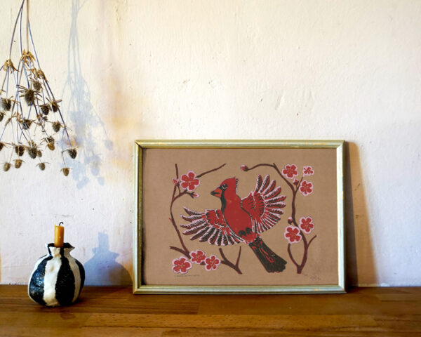 Botanical Blockprint Cardinal Cerry
