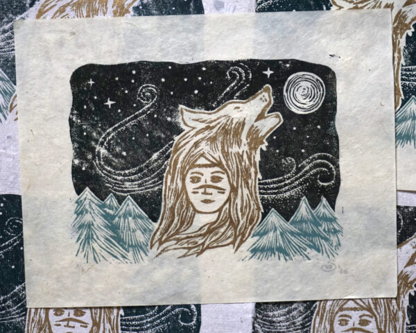 Hand-Printed Blockprint Wolfwoman