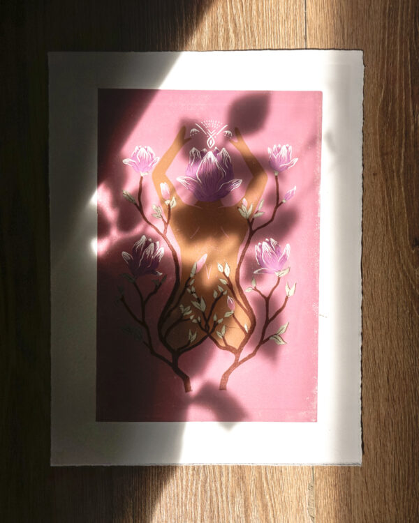 Feminine Botanical Blockprint Magnolia