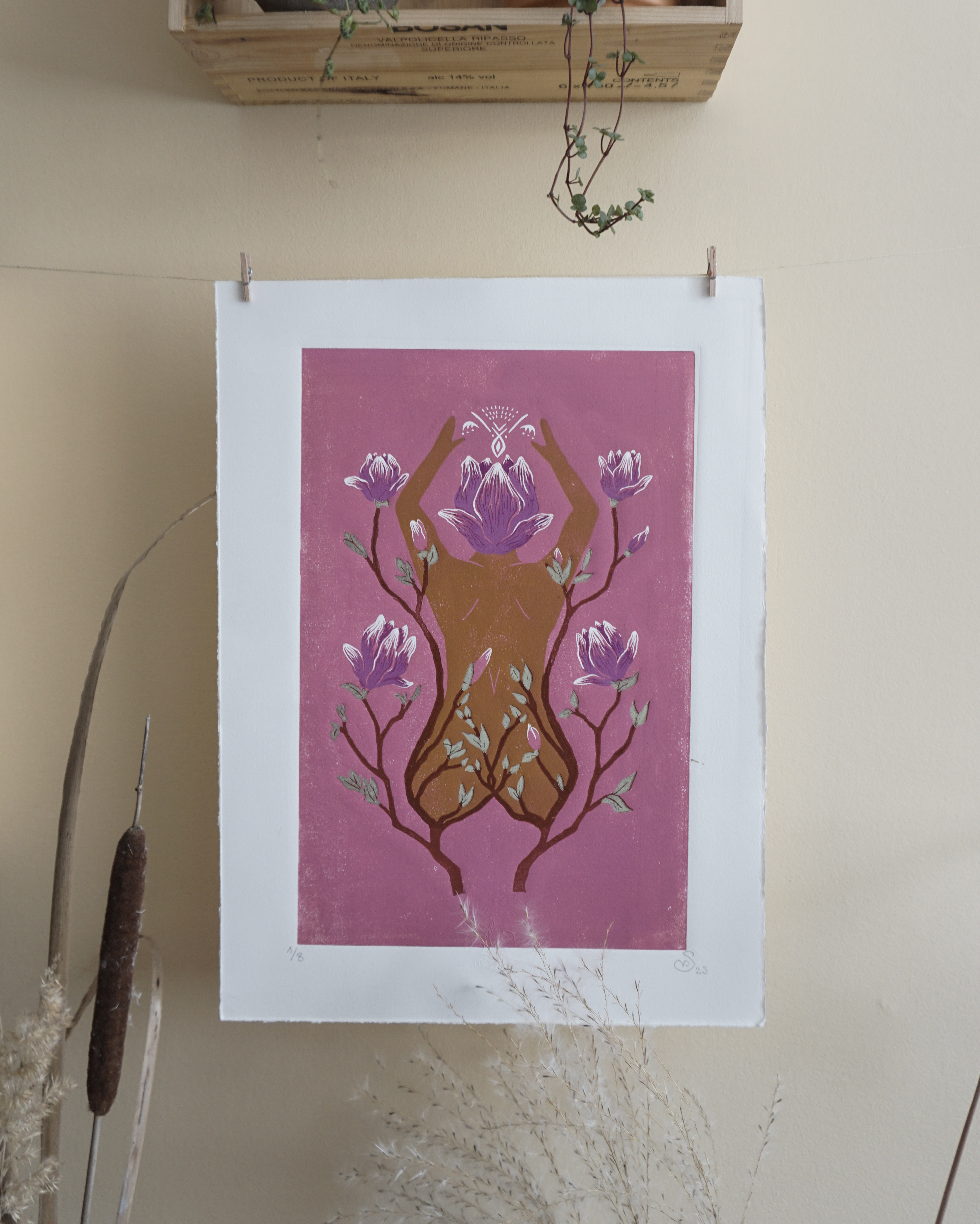 Magnolia Feminine Botanical Blockprint Magnolia