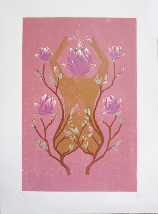 Feminine Botanical Blockprint Magnolia