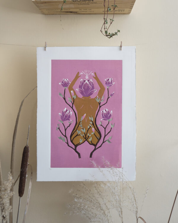 Magnolia Feminine Botanical Blockprint Magnolia