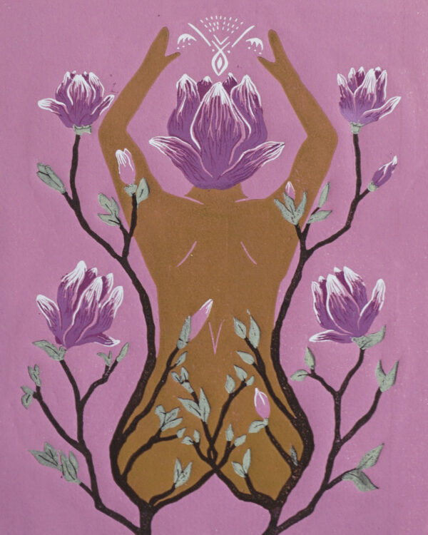 Magnolia Feminine Botanical Blockprint Magnolia