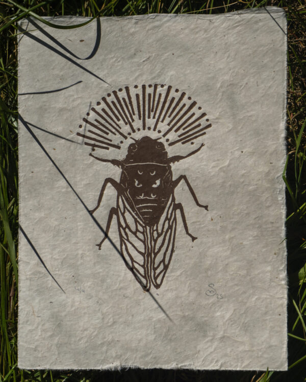 Hand-carved Blockprint Cigale