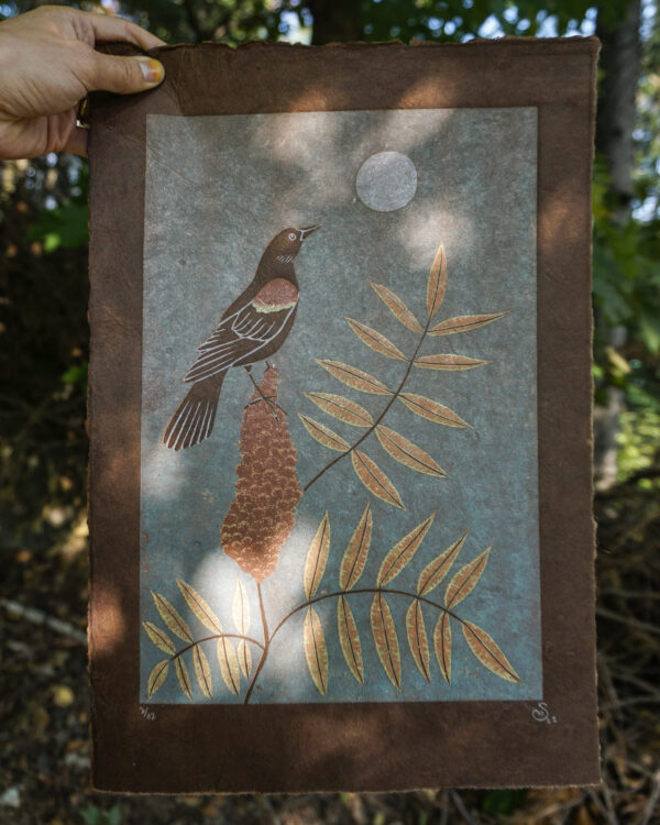 Botanical Blockprint Sumac Redwinged-Blackbird