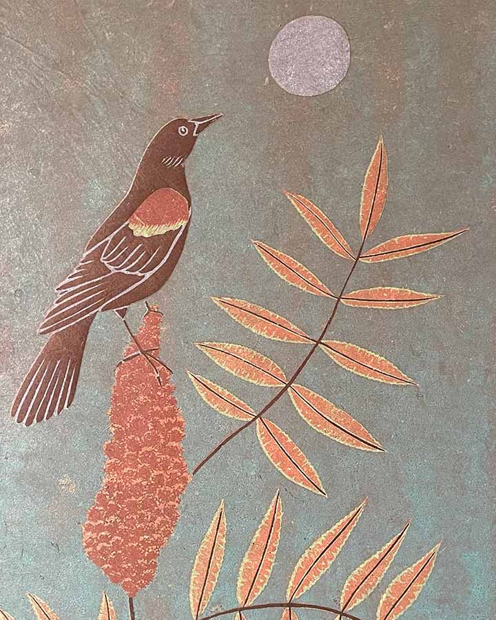 Botanical Blockprint Sumac Redwinged-Blackbird