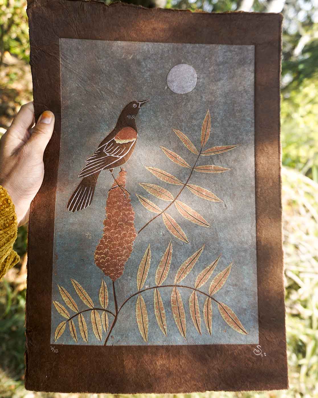 Sumac Botanical Blockprint Sumac Redwinged-Blackbird