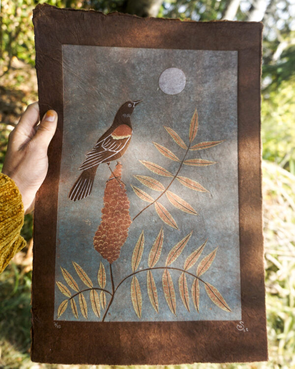 Botanical Blockprint Sumac Redwinged-Blackbird
