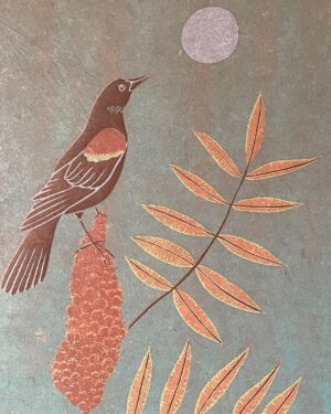 Botanical Blockprint Sumac Redwinged-Blackbird