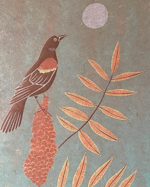 Botanical Blockprint Sumac Redwinged-Blackbird