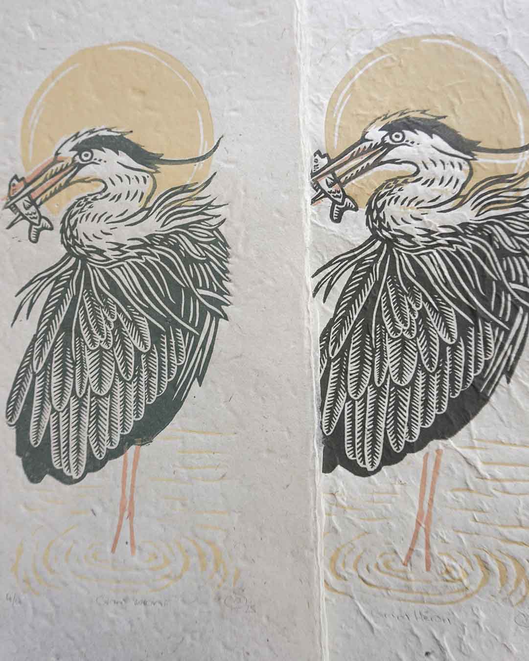 Grand Heron Hand-carved Blockprint Great Heron