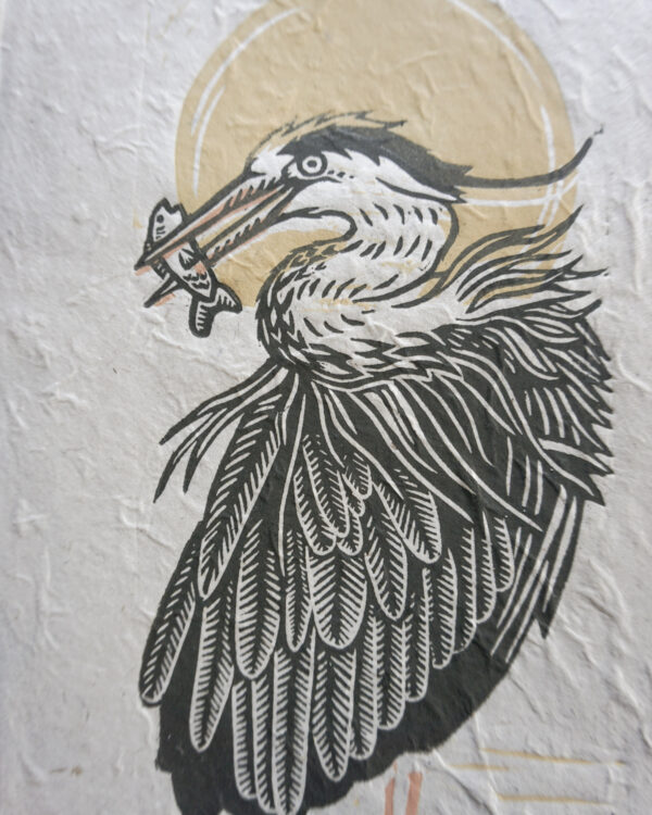 Hand-carved Blockprint Great Heron