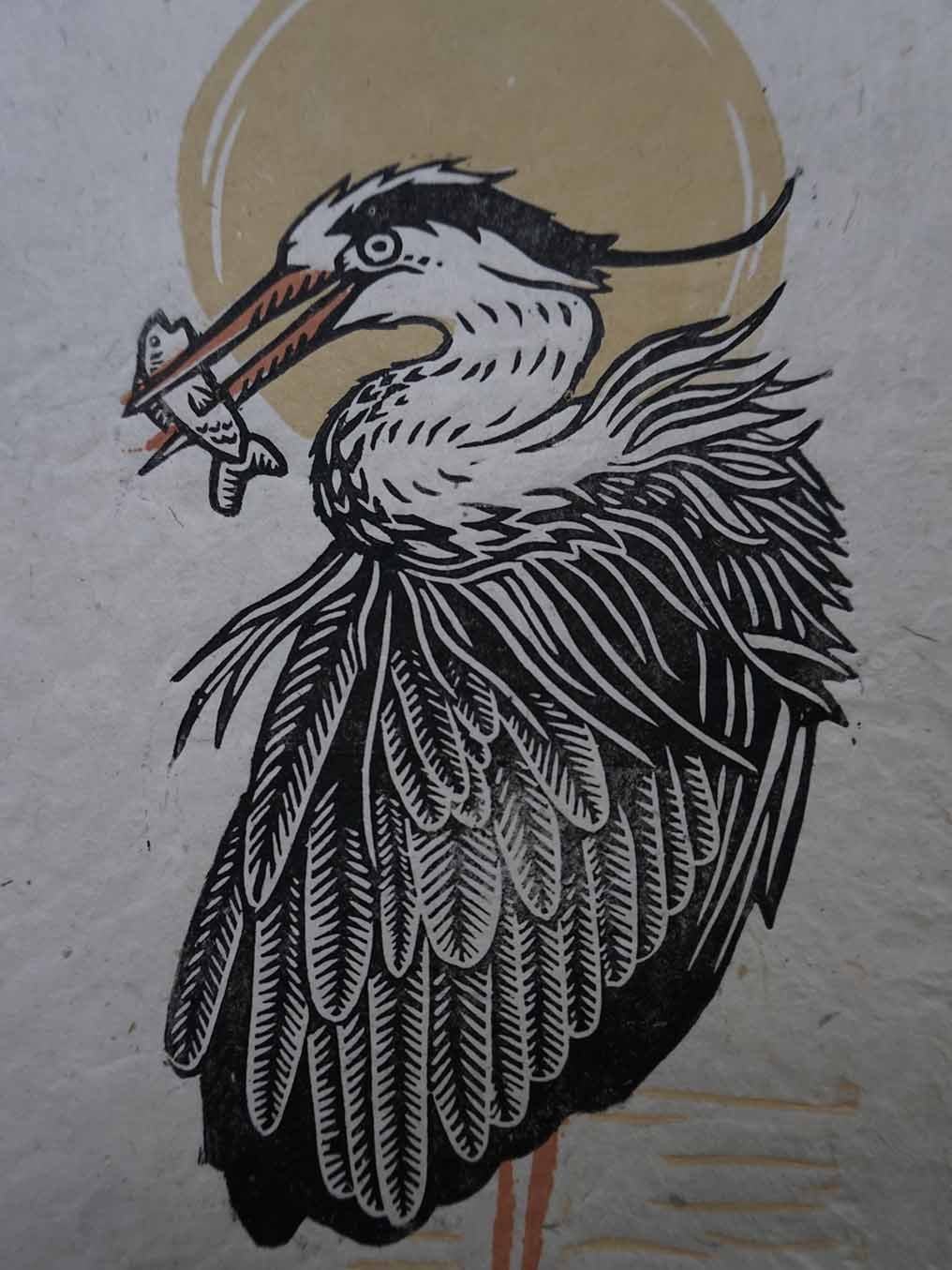 Hand-carved Blockprint Great Heron