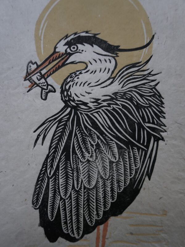 Grand Heron Hand-carved Blockprint Great Heron