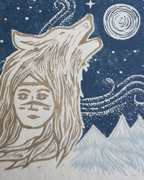 Hand-Printed Blockprint Wolfwoman