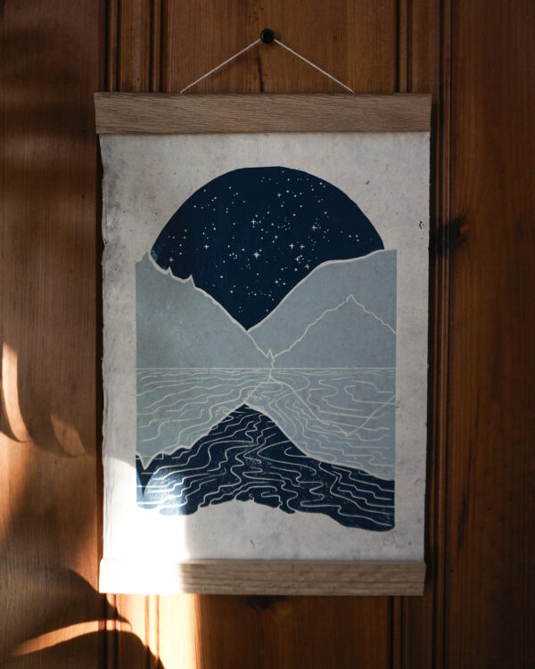 Blockprint Winter Night Lake