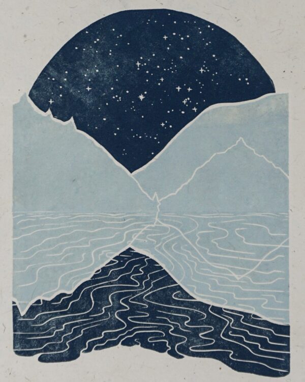 Blockprint Winter Night Lake