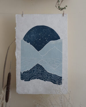 Blockprint Winter Night Lake