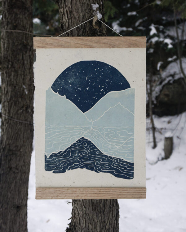 Blockprint Winter Night Lake