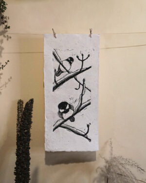 Blockprint Blackcapped Chickadees Fauna