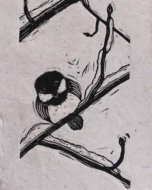 Blockprint Blackcapped Chickadees Fauna