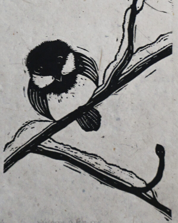 Blockprint Blackcapped Chickadees Fauna