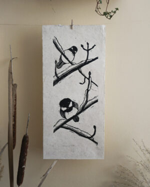 Blockprint Blackcapped Chickadees Fauna