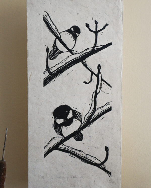 Blockprint Blackcapped Chickadees Fauna