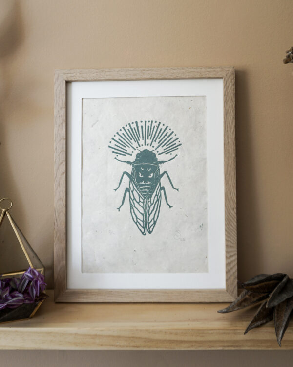 Hand-carved Blockprint Cigale