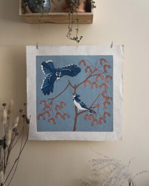 Geai Bleue Botanical Blockprint Blue Jay