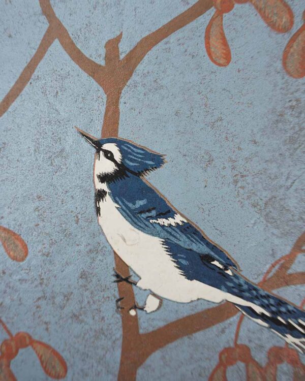 Geai Bleue Botanical Blockprint Blue Jay