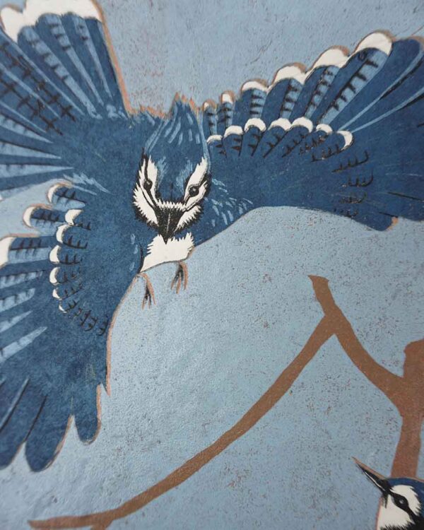 Geai Bleue Botanical Blockprint Blue Jay