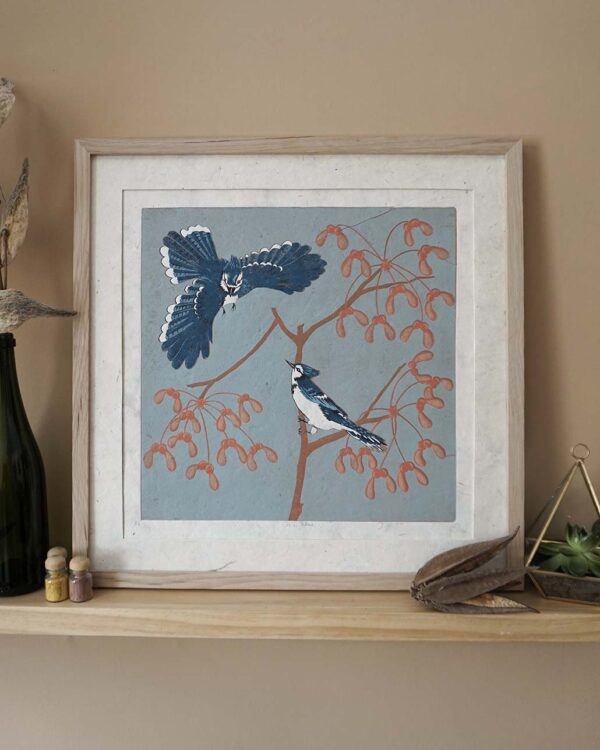 Geai Bleue Botanical Blockprint Blue Jay