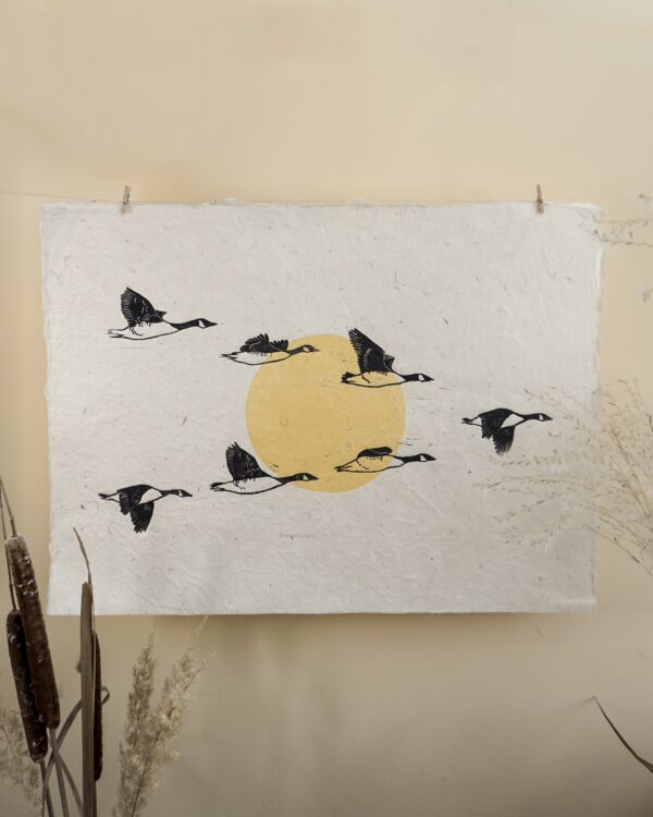 Bernaches Blockprint Canadian Goose Migration