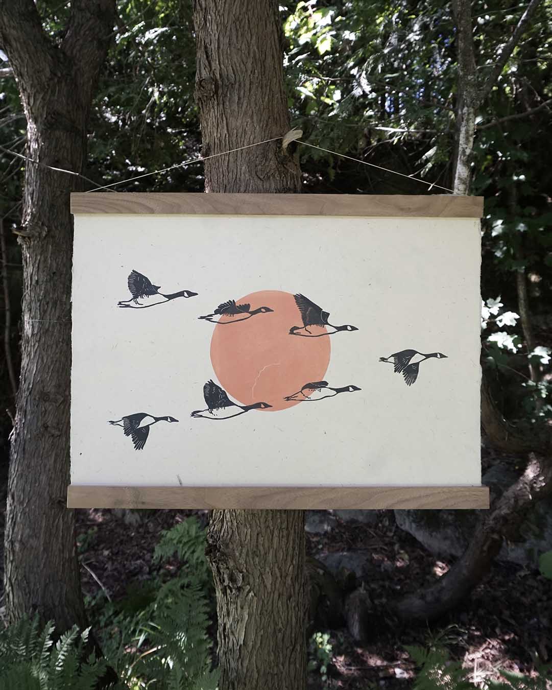 Bernaches terracotta Blockprint Canadian Goose Migration