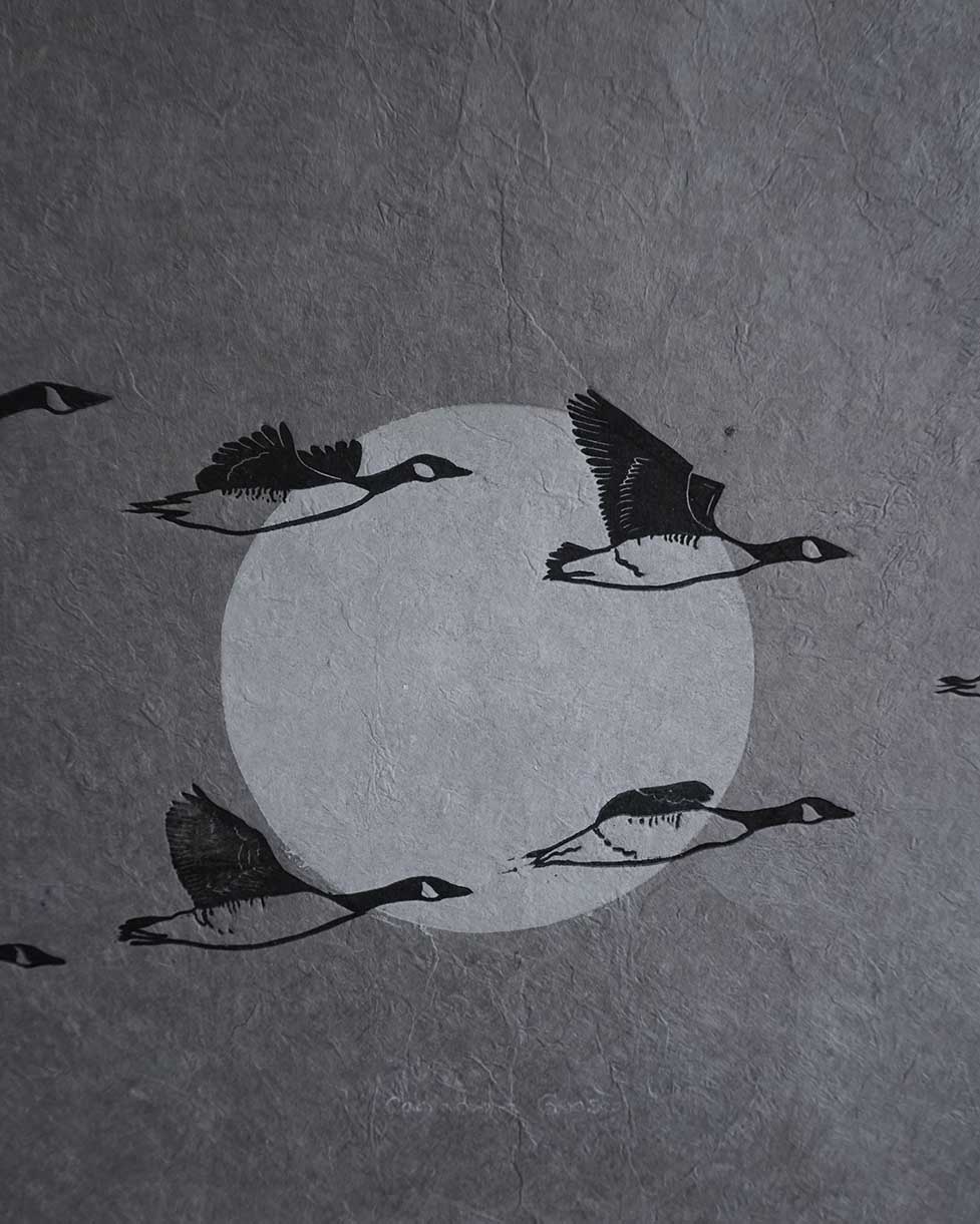Bernaches night Blockprint Canadian Goose Migration