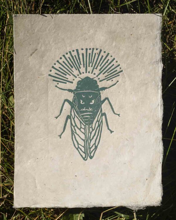 Hand-carved Blockprint Cigale