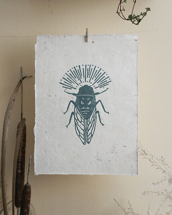 Hand-carved Blockprint Cigale