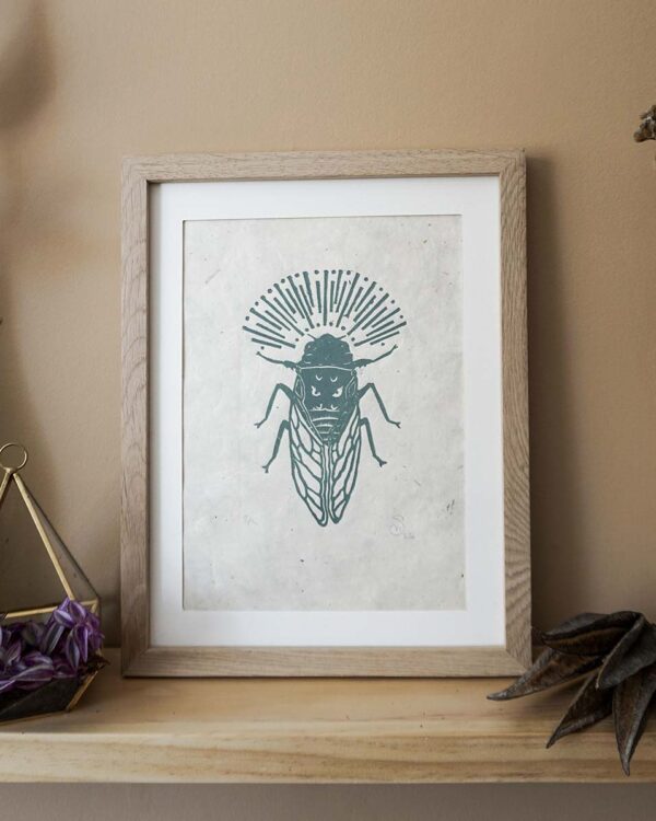 Hand-carved Blockprint Cigale