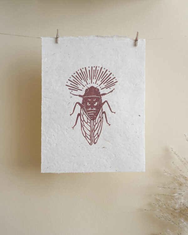 Hand-carved Blockprint Cigale