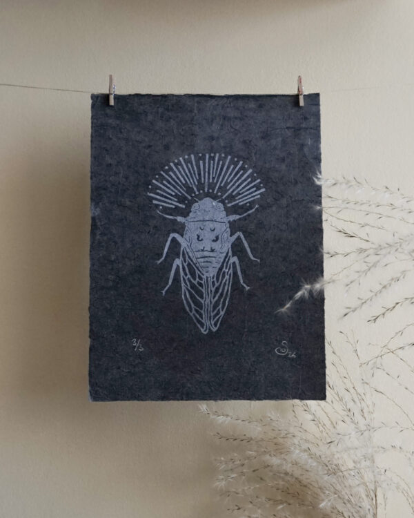 Hand-carved Blockprint Cigale