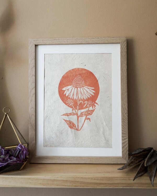 Echinacea Terracotta Botanical Blockprint Echinacea Herb