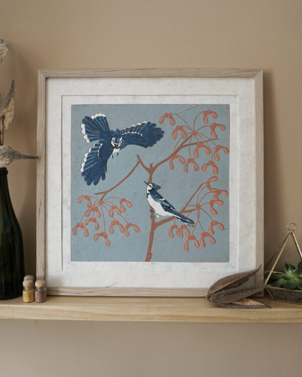 Botanical Blockprint Blue Jay