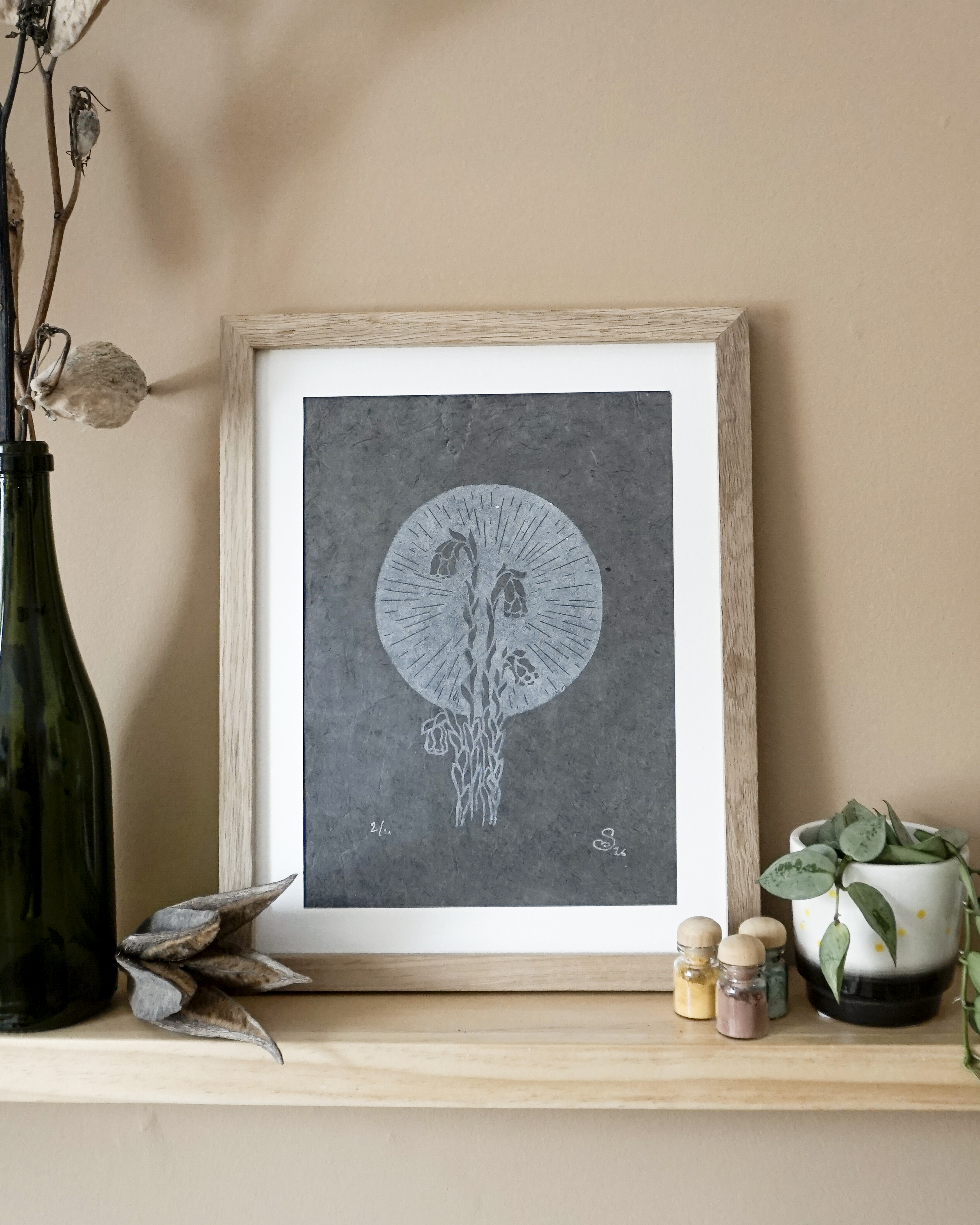 Hand-printed Reliefprint Ghostpipe