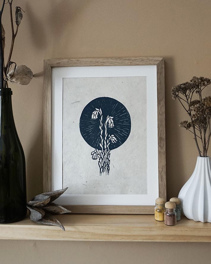 Ghostpipe persian blue Botanical Blockprint Indian Ghostpipe