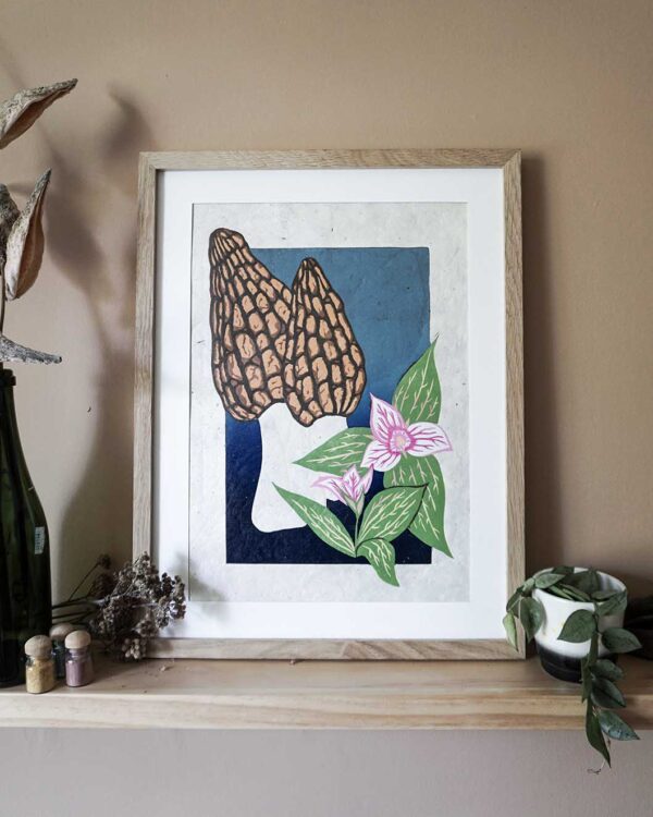 Botanical Blockprint Morilles Trillium