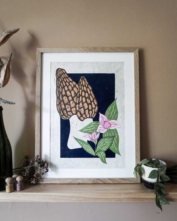 Botanical Blockprint Morilles Trillium
