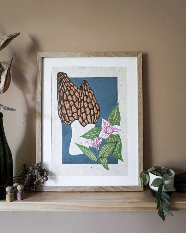 Botanical Blockprint Morilles Trillium