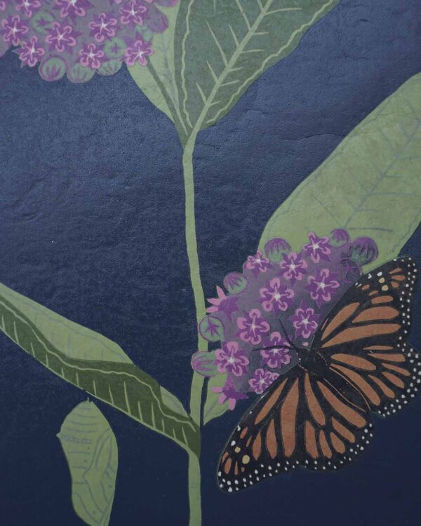 Monarch Métamorphose Dark Blue Botanical Blockprint Monarch Métamorphose